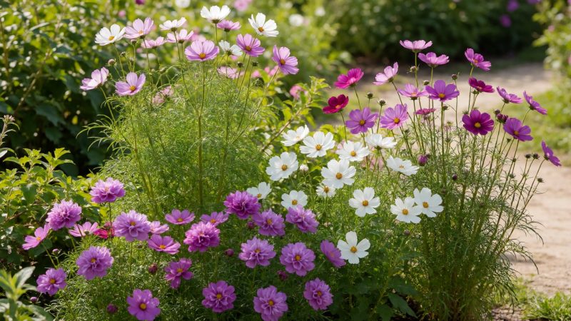 cosmos flower in garden 品种与花色怎么挑:矮生、高杆与重瓣